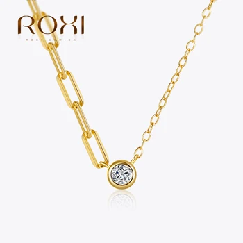 Классическое ожерелье с одним цирконом в стиле ROXI Ins, Серебро 925 пробы, асимметричные украшения в стиле хип-хоп, Женское ожерелье на ключицах