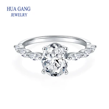 кольцо с муассанитом овальной огранки 2 карата, модные свадебные украшения для женщин, женское кольцо, ювелирный подарок из стерлингового серебра 925 пробы
