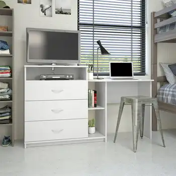 Комбинированный мультимедийный комод 3 в 1 и письменный стол, белый