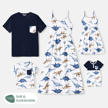 Комплекты одежды для семьи PatPat, платья на бретелях с принтом динозавра и футболки с коротким рукавом