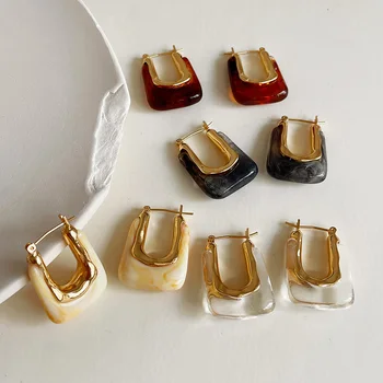 Корейские разноцветные акриловые серьги-кольца из смолы U-образной формы для женщин и девочек, винтажные металлические серьги с геометрическим преувеличением, вечерние украшения