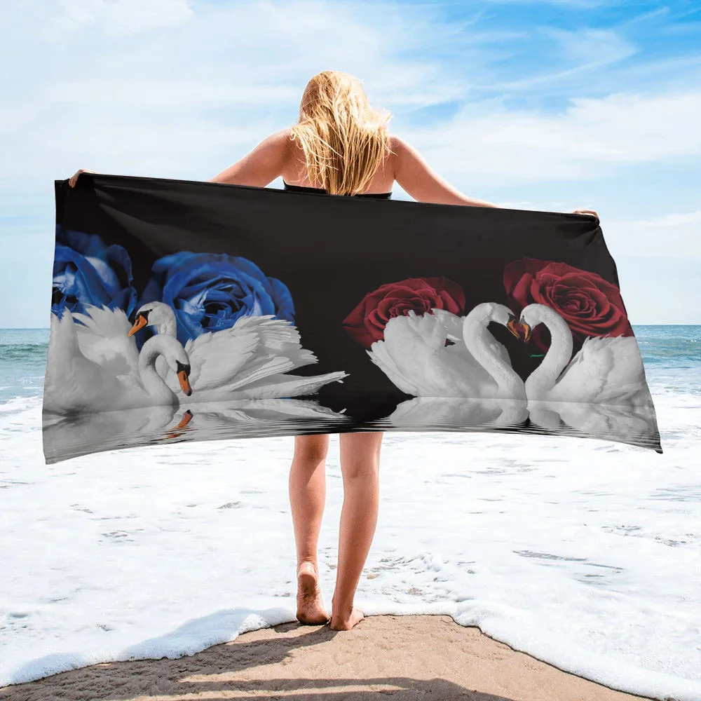 Красивые Романтические лебеди и Розы, Пляжное полотенце из микрофибры, Впитывающее Банное полотенце, Мягкий быстросохнущий Домашний декор, Путешествия для женщин, подарки - 0