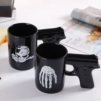 Креативный Череп, Керамическая Чашка Для Воды, Чашка для Пистолета, Ручка для Пистолета, Кружка, 3D Форма, Кофейная Чашка, Чашка для завтрака, Чашка для молока