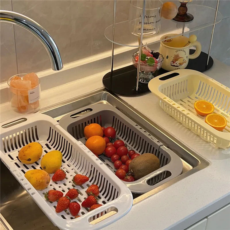 Кухонная Выдвижная стойка для слива раковины, Корзина для слива Посуды, многофункциональная Корзина для мытья овощей и фруктов, Корзина для фильтра для умывания - 4