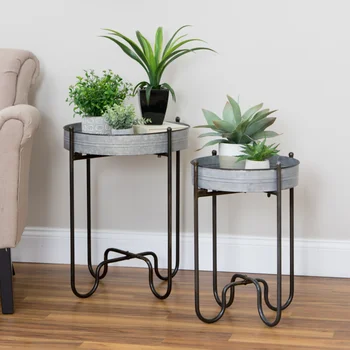 Металлические столики для кашпо Easton (комплект из 2 предметов) Украшение мебели Классическая элегантность Полки для растений