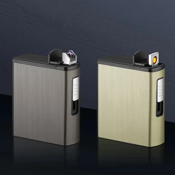 Металлический портсигар с USB-электрической зажигалкой, мундштук для сигарет Емкостью 20 штук, Водонепроницаемый Сменный провод Для мужских подарков