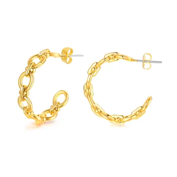 Минималистичные Изящные Серьги-кольца на цепочке для женщин, Ювелирные изделия Золотого Цвета с половинными Обручами оптом