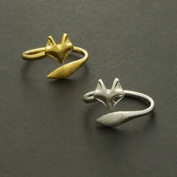 Модные Регулируемые кольца с милой лисой, простое 3D кольцо с лисьей мордочкой, кольцо с лисьим хвостом, крошечные витые кольца с лисой для женщин