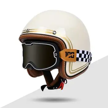Мотоциклетные шлемы KEAZ с открытым лицом 3/4 для взрослых в стиле ретро с защитными очками UV-400 из стекловолокна, круизный шлем Dot