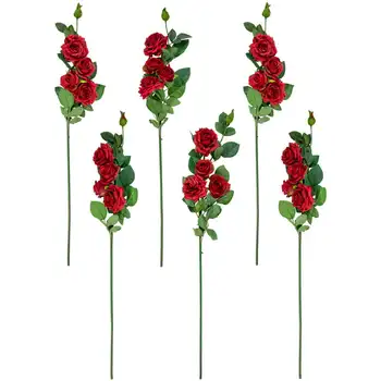 Набор из 6 красных спреев с искусственными розами Real Touch 35 дюймов