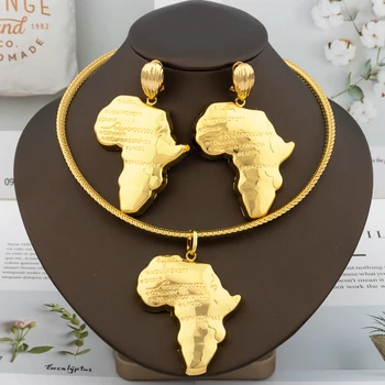 Набор ювелирных изделий с подвеской в виде Карты Африки Для женщин, серьги из нержавеющей стали Золотого цвета, ожерелье, ювелирный подарок для девушки в стиле хип-хоп