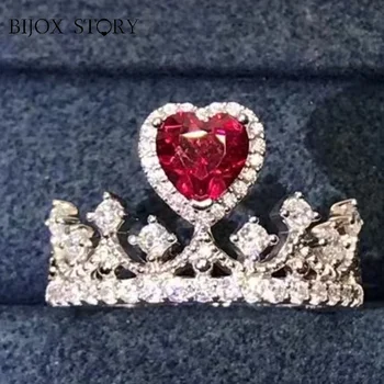 Настоящее кольцо из стерлингового серебра 925 пробы для очаровательной Леди с рубиновым камнем в форме сердца 1 карат, женский подарок для свиданий, прекрасный ювелирный подарок