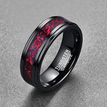 Новая брендовая бижутерия, Мужское Ювелирное кольцо С гальванической инкрустацией, Красный Опал, Бумага, Вольфрамовое кольцо с рисунком черного дракона