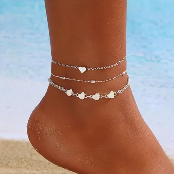 Новые Женские ножные браслеты с простым сердечком, Босоножки, вязаные крючком, украшения для ног, Ножные браслеты на ногу, браслеты на лодыжки для женщин, цепочка для ног