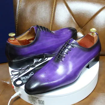 Обувь Итальянские Мужские Модельные туфли Из натуральной кожи, Синие Фиолетовые Оксфорды, Мужские Свадебные туфли, Вечерние Официальные туфли Цельного Кроя для Мужчин 358