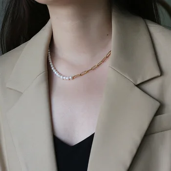 Ожерелье-браслет из пресноводного жемчуга с цепочкой для женщин, нержавеющая сталь, не выцветает, ювелирные изделия