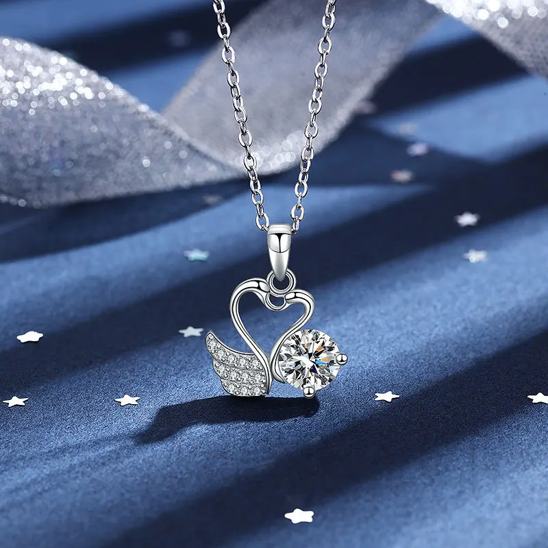 Ожерелье с подвеской Cygnet из настоящего бриллианта Mosanne весом 1 карат, женское серебро 925 пробы, подходит для вечеринки, Дня рождения, Дня Святого Валентина, fin - 1