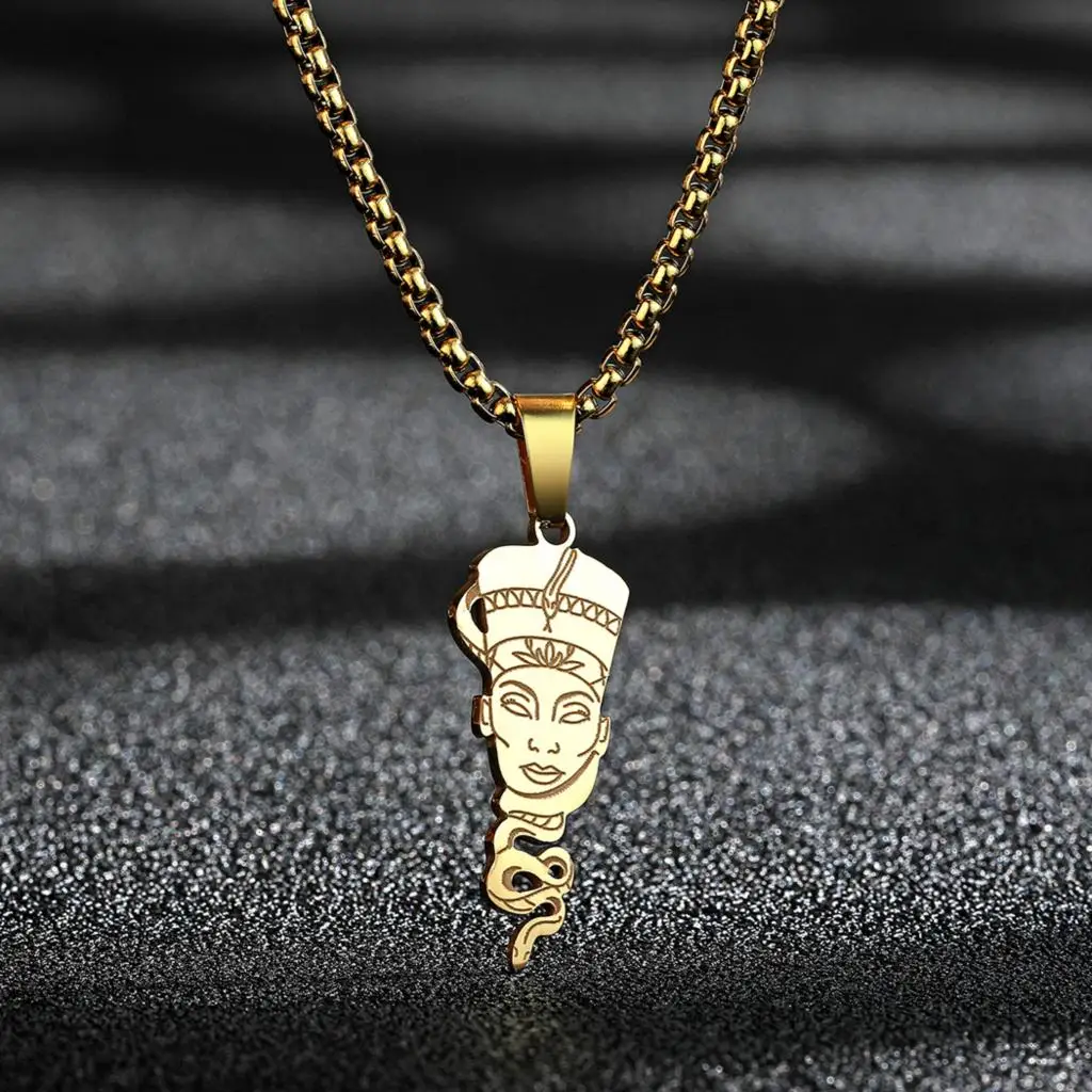Оригинальное Золотое ожерелье Нефертити Для женщин, Изящное Египетское ожерелье, Минималистичное Африканское ожерелье, подарок для Нее, Очаровательная Подвеска, ювелирные изделия - 3