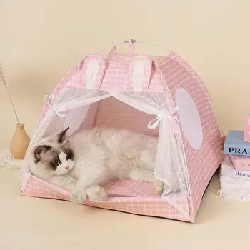 Палатка для домашних собак и кошек, Домик-кровать, Переносной вигвам с толстой мягкой подушкой, Доступный для щенячьей экскурсии, Домик-вигвам на открытом воздухе