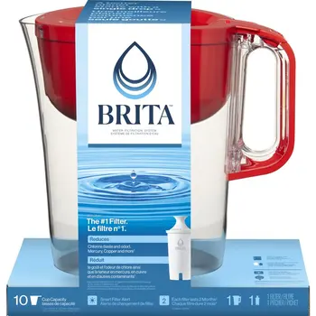 Превосходный кувшин-фильтр для воды Huron Red на 10 чашек с 1 стандартным фильтром, изготовленным без BPA, для здоровой воды.