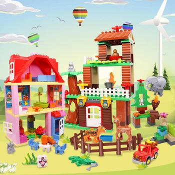 Приключения в джунглях Крупногабаритные строительные блоки DIY Семейный дом Блоки Фигурки животных кирпичи Игрушки Дети