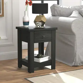 Прямоугольный торцевой столик из дерева Coover с 1 выдвижным ящиком, черный чайный столик, торцевой столик для офисного журнального столика