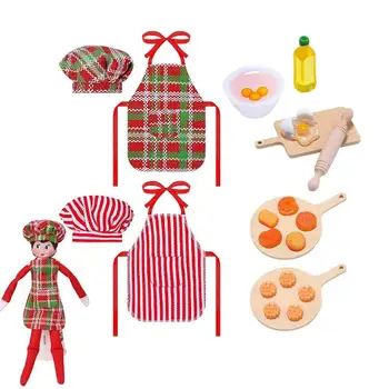Рождественская одежда для куклы-эльфа, Мини-кукла-Эльф, Комплект одежды для Пекаря, Фартук, Шляпы, Скалка, Лоток для яиц, печенья, Миска для смешивания, Аксессуары для эльфов