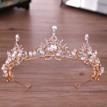 Роскошные Свадебные короны в стиле барокко с кристаллами и жемчугом, Диадемы, Диадема Королевы, Головной убор невесты, Свадебные аксессуары, ювелирные изделия для женщин