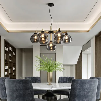 Светодиодная люстра из Скандинавского стекла для гостиной, столовой, кухни, спальни, подвесной светильник E27, современный стиль, черный дизайн, подвесной светильник