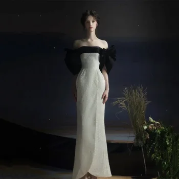 Сексуальные вечерние платья Русалки с открытыми плечами, женские белые вечерние платья в стиле Хепберн с открытой спиной, одежда для тостов