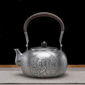 Серебряный чайник Из чистого серебра 999 Пробы Чайник для Воды Японская Чайная церемония Кунг-фу Чайник ручной Работы для домашнего чая с кипящей Водой