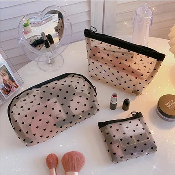Сетчатая косметичка Love Storage Bag, простая сумка для мытья большой емкости, портативная женская сумка для хранения косметики