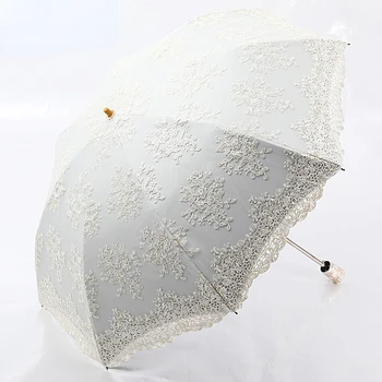 Солнцезащитный зонтик для женщин, кружевной, защищенный от ультрафиолета, двухслойный солнцезащитный зонтик с вышивкой, Складной, двойного назначения, виниловый зонтик принцессы, летний