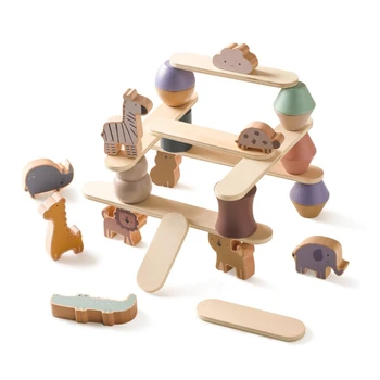 Строительные блоки с животными для детского набора конструкторов, развивающая игрушка, Деревянная игрушка для дошкольников, игрушка для детей P31B