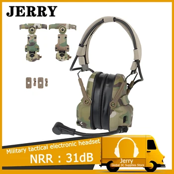 Тактическая гарнитура с адаптером для крепления на шлеме Защита слуха Коммуникационная гарнитура Airsoft Звукоизолирующие наушники NRR: 31dB
