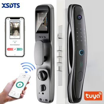 Умный дверной замок Tuya с камерой наблюдения, Wi-Fi, беспроводной пароль для снятия отпечатков пальцев, приложение для разблокировки цифровых электронных замков