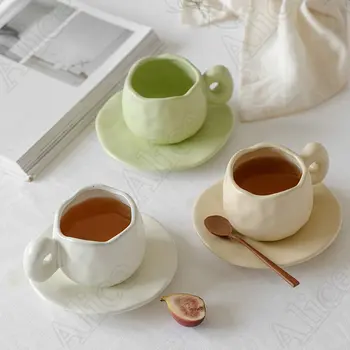 Цветная молочная кружка для завтрака Nordic Markron, Креативная керамическая кофейная чашка неправильной формы и блюдце, нишевый дизайн, посуда для питья