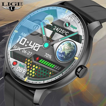 Часы с экраном LIGE HD 360 * 360, Погодный дисплей, смарт-часы, отображающие время вызова по Bluetooth, локальную музыку, умные часы для мужчин Android