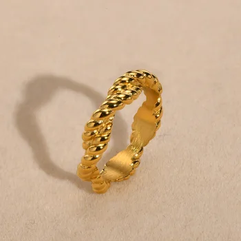 Шикарные минималистичные металлические кольца Для женщин, мам и девочек, Внутренний песок из нержавеющей Стали, витое Веревочное кольцо, Очаровательные изысканные ювелирные изделия