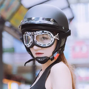 Шлем Зимний мотоциклетный ретро-полушлем Легкий Четырехсезонный кожаный шлем Мотоциклетный шлем Тепловой шлем