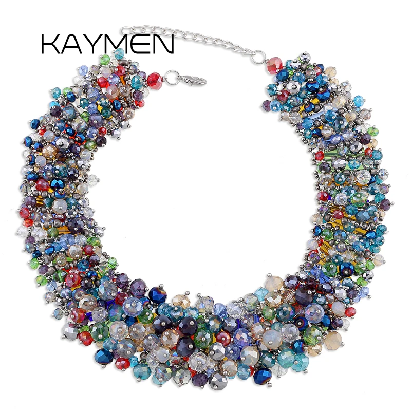 Эффектное ожерелье ручной работы KAYMEN для женщин, модные чокеры с массивным воротником, украшенные бисером и кристаллами, ювелирные изделия Costuem, прямая поставка - 0