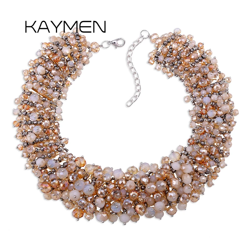 Эффектное ожерелье ручной работы KAYMEN для женщин, модные чокеры с массивным воротником, украшенные бисером и кристаллами, ювелирные изделия Costuem, прямая поставка - 3