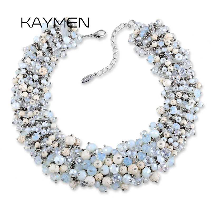 Эффектное ожерелье ручной работы KAYMEN для женщин, модные чокеры с массивным воротником, украшенные бисером и кристаллами, ювелирные изделия Costuem, прямая поставка - 4