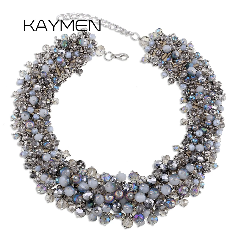 Эффектное ожерелье ручной работы KAYMEN для женщин, модные чокеры с массивным воротником, украшенные бисером и кристаллами, ювелирные изделия Costuem, прямая поставка - 5